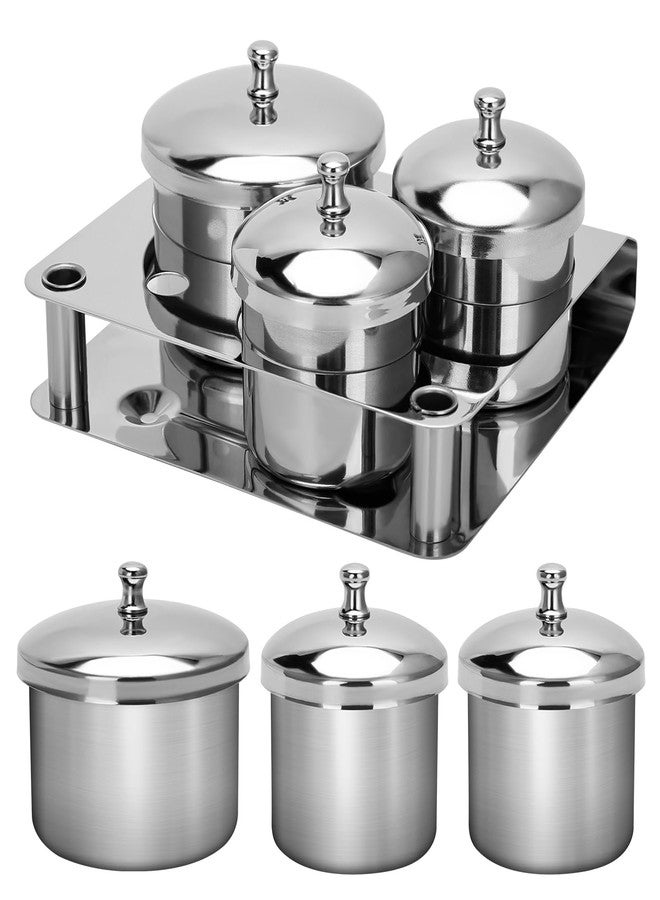 ZIBARBER Acrylic Liquid Container 3 PCS Stainless Steel Acrylic Liquid Powder Cup with Lids Dappen Dish Liquid Powder Holder Container Nail Art Equipment Tools for Nail Design Tools (Silver) - Image 1